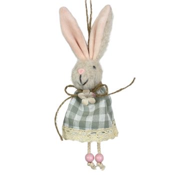 ORN BUNNY 7.5" GREEN CHECK DRESS