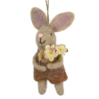 ORN BUNNY 6.5" PINK DRESS W/FLOWERS