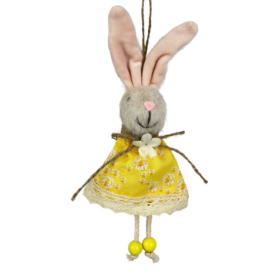 ORN BUNNY 7.5" YELLOR FLORAL DRESS