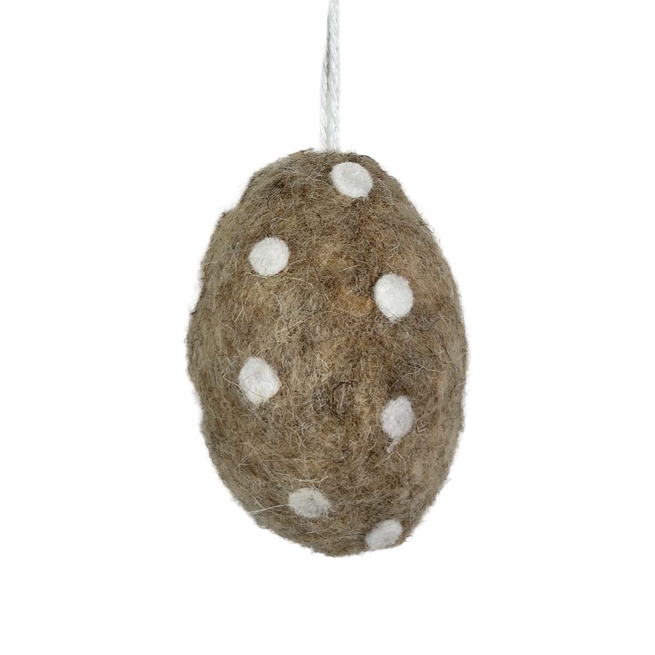 ORN FELT EGG 3" BROWN W/DOTS