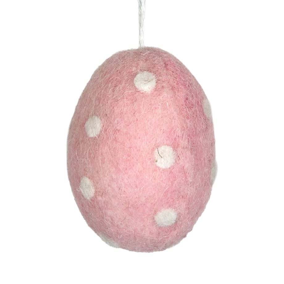 ORN FELT EGG 3" PINK W/DOTS