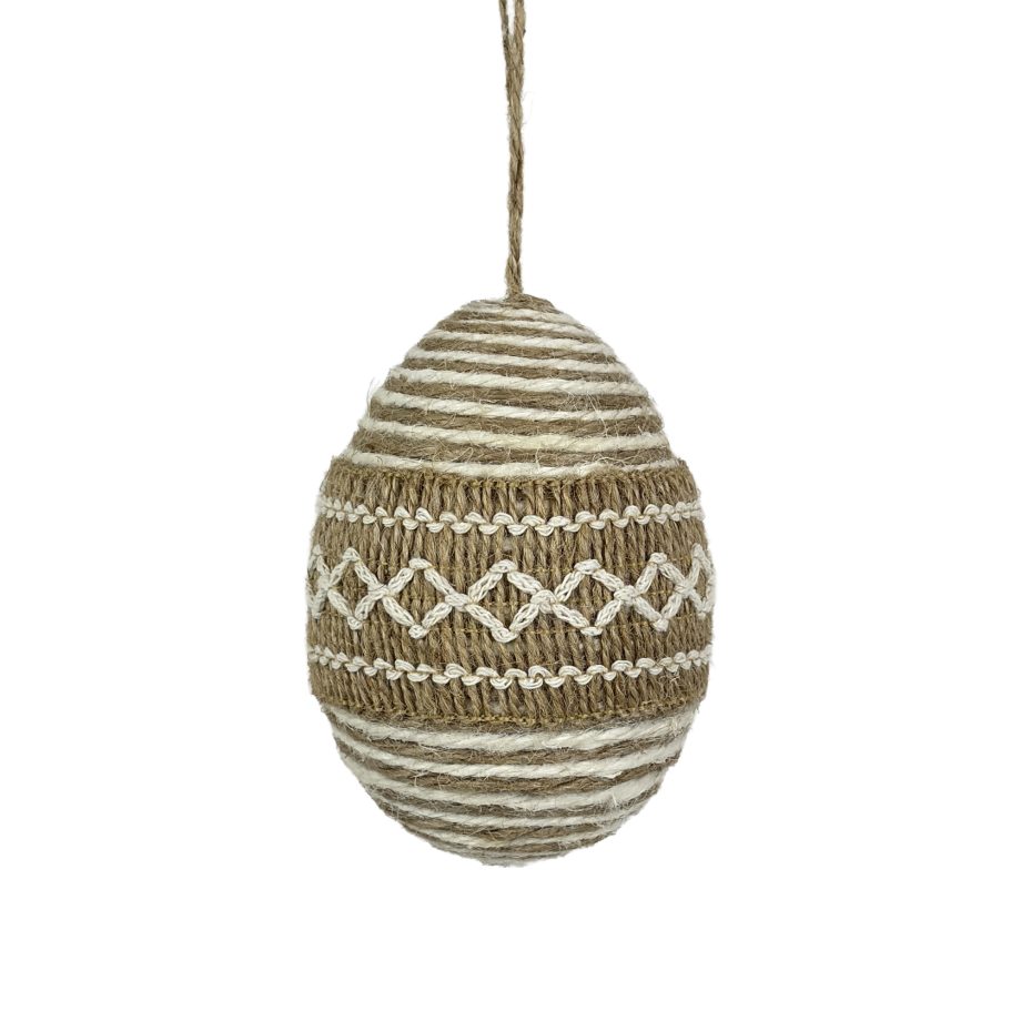 ORN JUTE EGG 4" NATURAL W/DIAMOND PATTERN