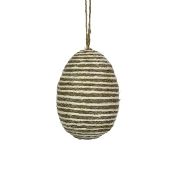 ORN JUTE EGG 4" NATURAL W/WHITE RINGS PATTERN