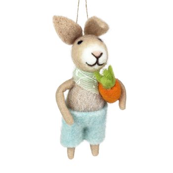 ORN BUNNY W/CARROT 4" BROWN/BLUE