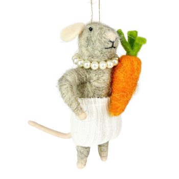 ORN MOUSE W/CARROT 5" WHITE DRESS