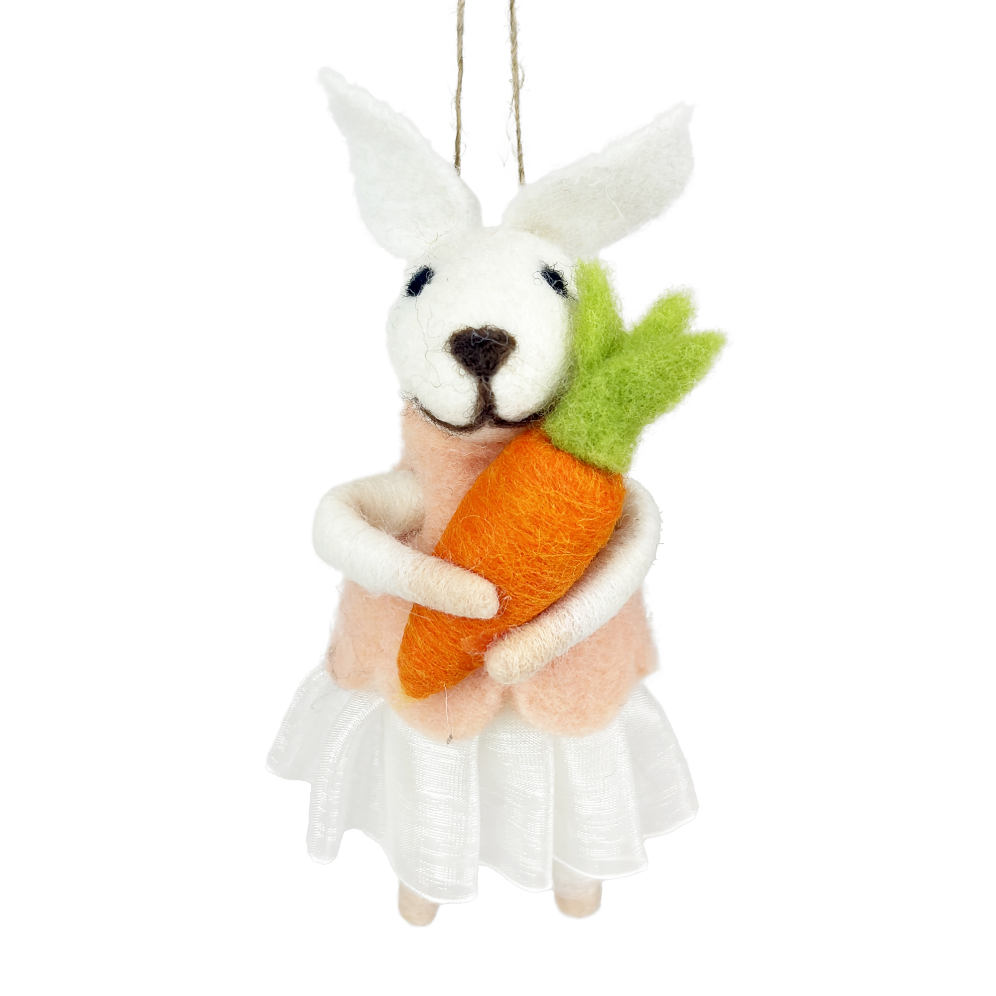 ORN RABBIT W/CARROT 6" PINK DRESS
