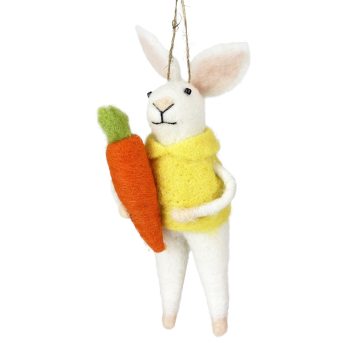 ORN BUNNY WCARROT 5.5" YELLOW SHIRT