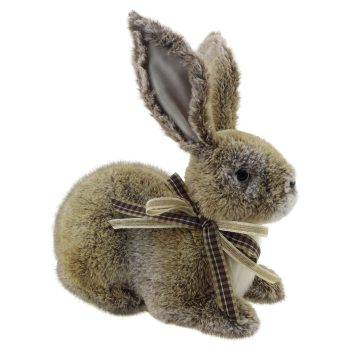 RABBIT CROUCHING 12.5" BROWN FUR W/BOW