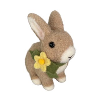 RABBIT SITTING 6" BROWN FELY W/DAISY
