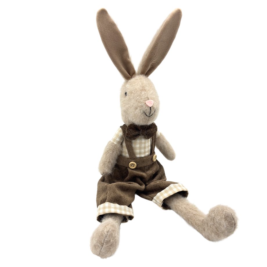 BUNNY BOY SITTING 15.5" W/BROWN PANTS