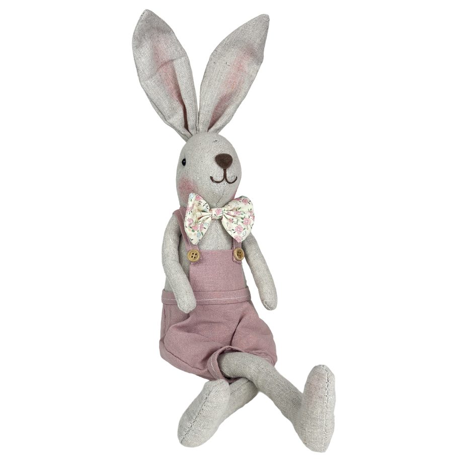 RABBIT SITTING BOY 18.5" CREAM/PINK