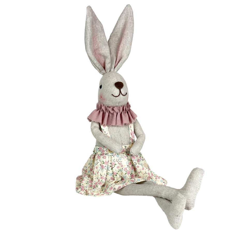 RABBIT SITTING GIRL 18.5" CREAM/PINK