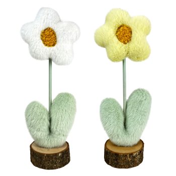FABRIC DAISY ON STAND WHITE/YELLOW 12" 2/S