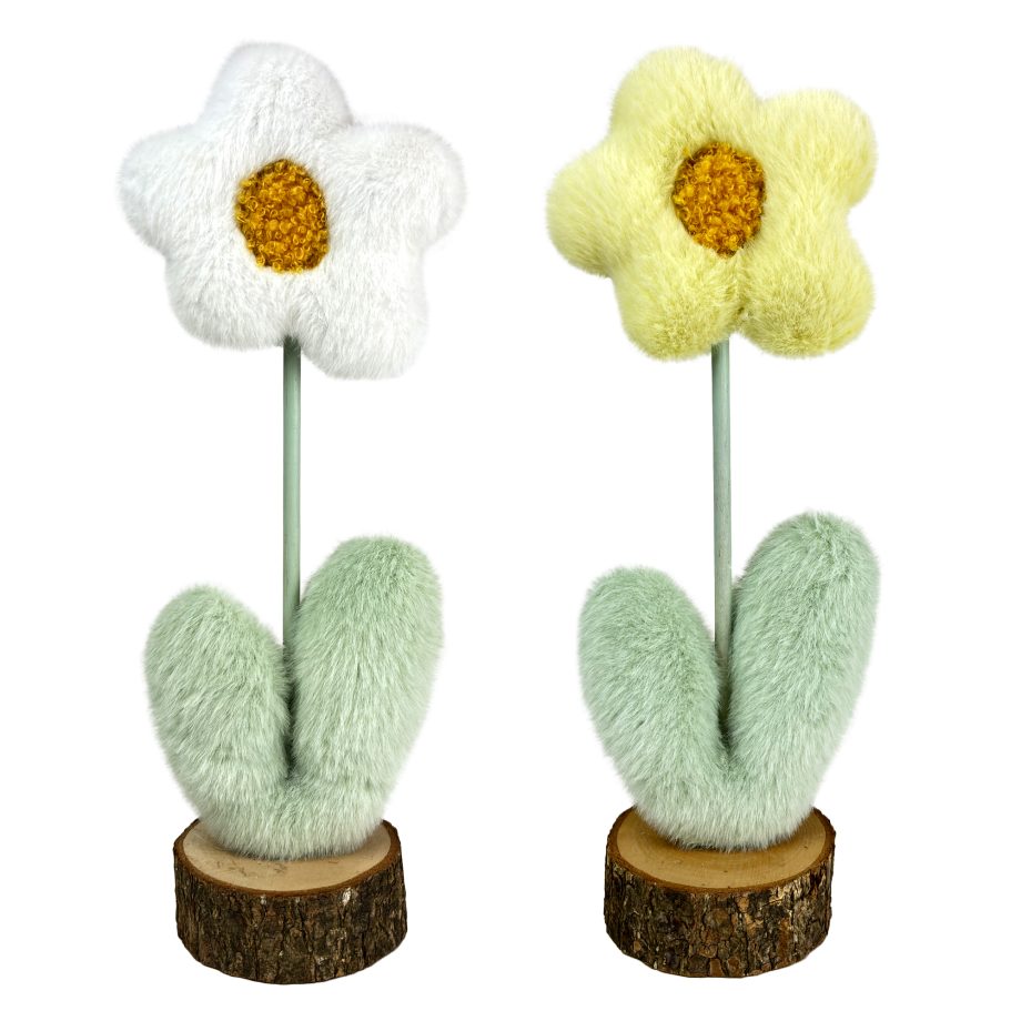 FABRIC DAISY ON STAND WHITE/YELLOW 12" 2/S
