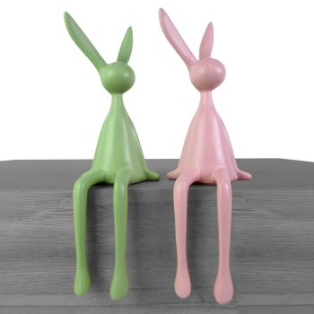 RABBIT SITTING POLY RESIN 9.5" GREEN/PINK 2/S