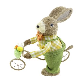RABBIT ON BIKE 12" BOY NATURAL/GREEN OVERALLS