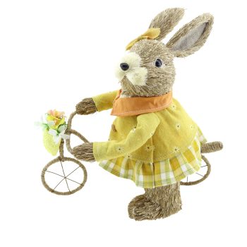 RABBIT GIRL ON BIKE 12" GIRL NATURAL YELLOW DRESS