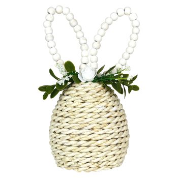 SISAL EGG W/BEAD EARS 11" NATURAL W/GREENERY