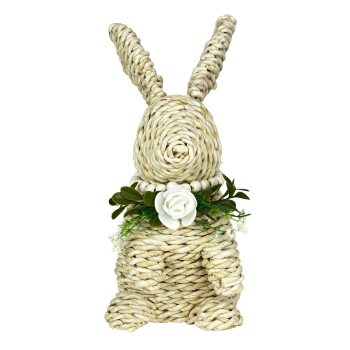 SISAL STANDING BUNNY W/BEAD COLLAR 9.5"H NATURAL
