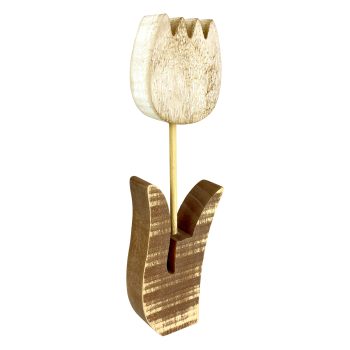 WOODEN TULIP W/PETAL STAND 10" NATURAL