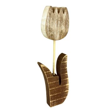 WOODEN TULIP W/PETAL STAND 12.5" NATURAL