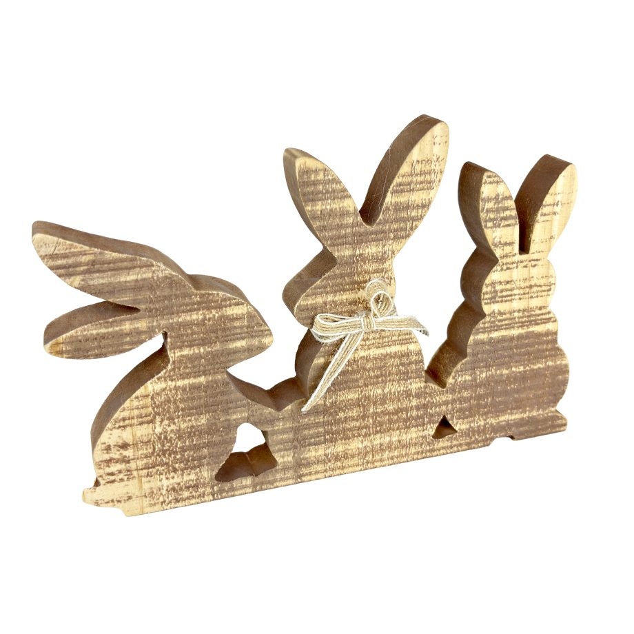 WOODEN RABBITS 10"X6" NATURAL BROWN FINISH