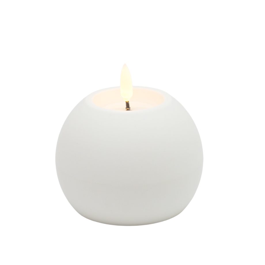 CANDLE LED O/D BALL 4"H 3D FLICKER FLAME 2AA W/TIMER