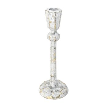 TAPER CANDLE HOLDER IRON 8"H WHITE VINTAGE FINISH