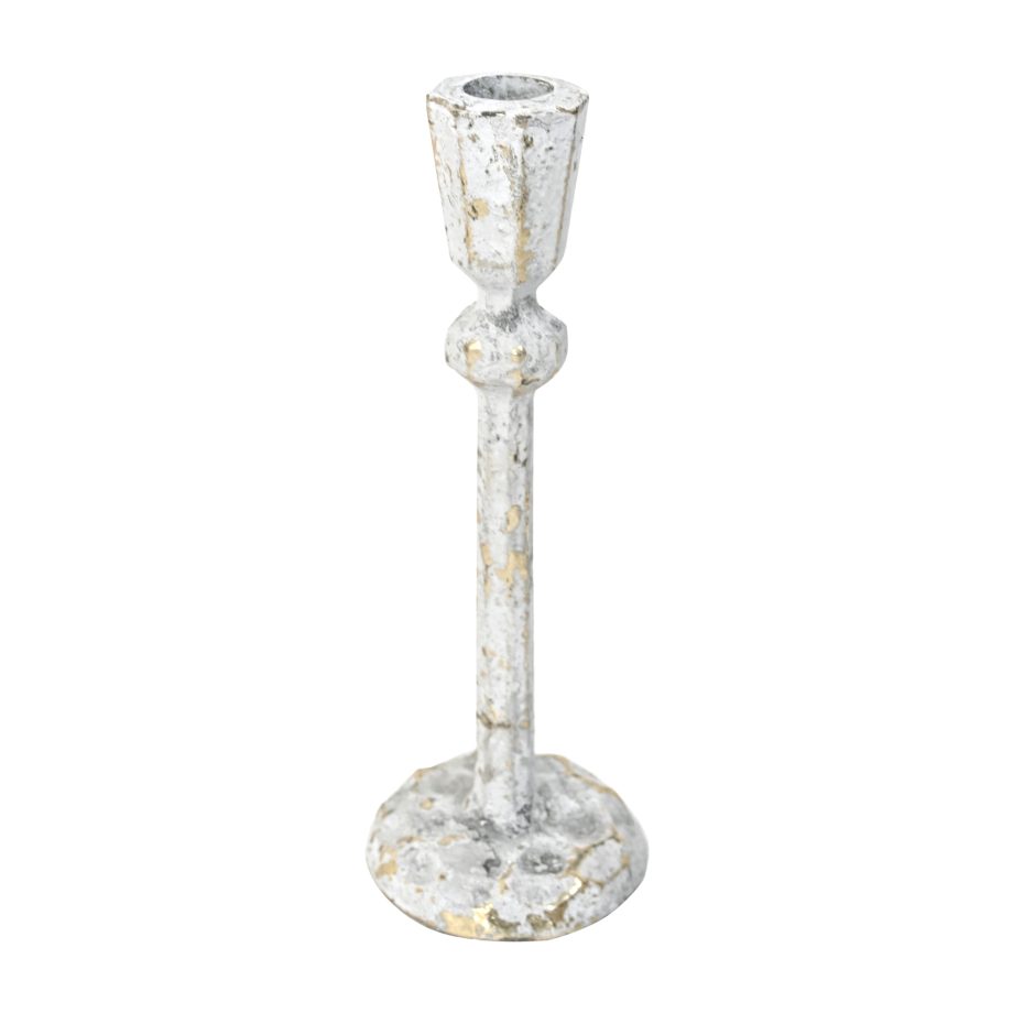 TAPER CANDLE HOLDER IRON 8"H WHITE VINTAGE FINISH