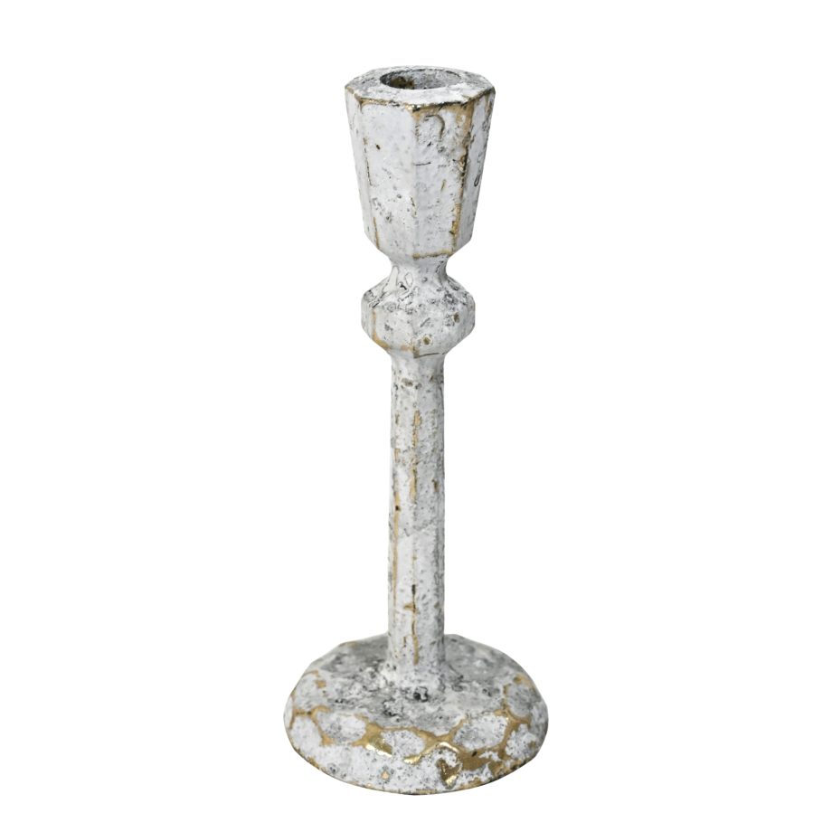 TAPER CANDLE HOLDER IRON 9"H WHITE VINTAGE FINISH