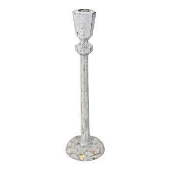 TAPER CANDLE HOLDER IRON 11"H WHITE VINTAGE FINISH