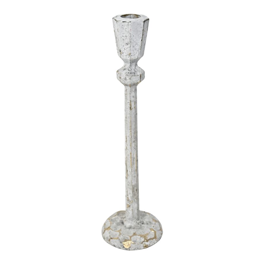 TAPER CANDLE HOLDER IRON 11"H WHITE VINTAGE FINISH