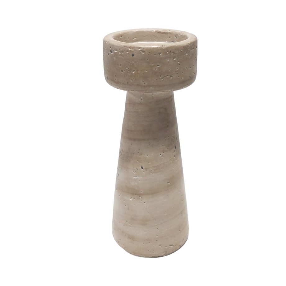 PILLAR CANDLE HOLDER CEMENT 4"X8"H NATURAL ECRU FINISH
