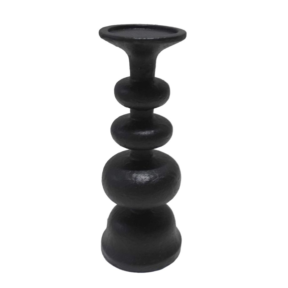 PILLAR CANDLE HOLDER POLYRESIN 3"X8.5"H BLACK FINISH