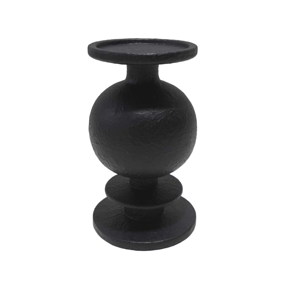 PILLAR CANDLE HOLDER POLYRESIN 4"X7"H BLACK FINISH