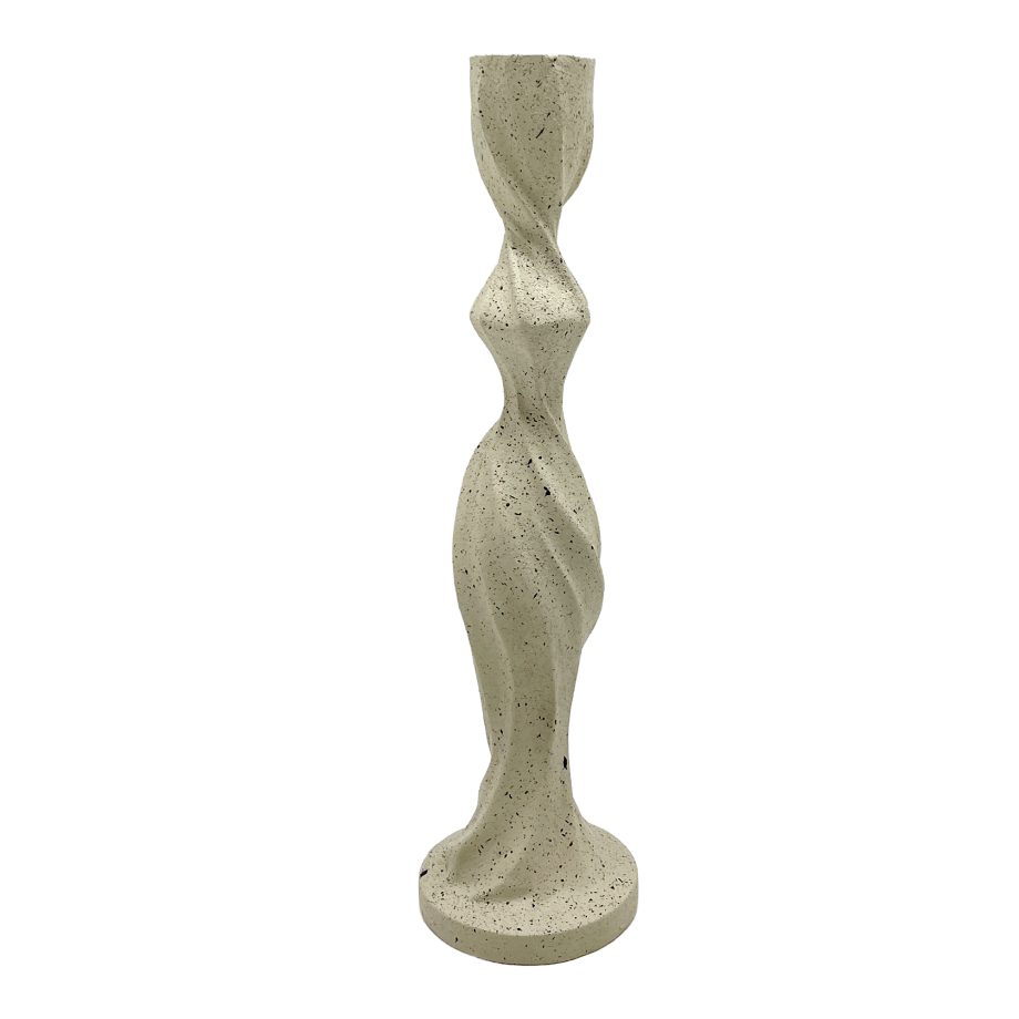 TAPER CANDLE HOLDER POLYRESIN 2.5"X10"H NATURAL ECRU