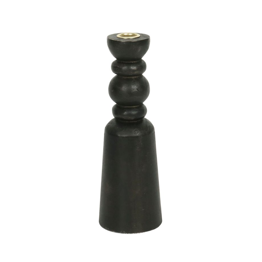 TAPER CANDLE HOLDER WOOD 3"X10" BLACK FINISH