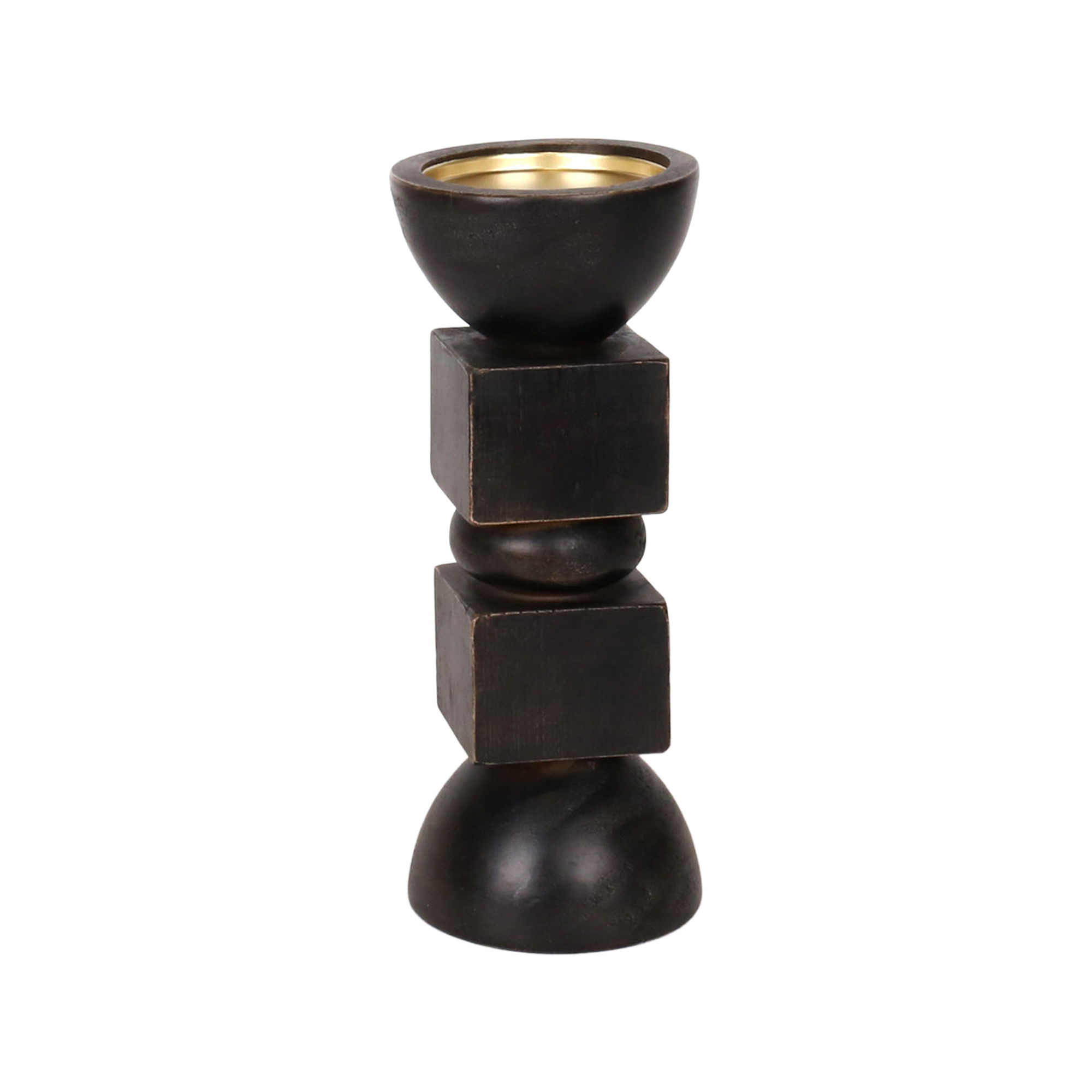 PILLAR CANDLE HOLDER WOOD 4"X10" BLACK FINISH