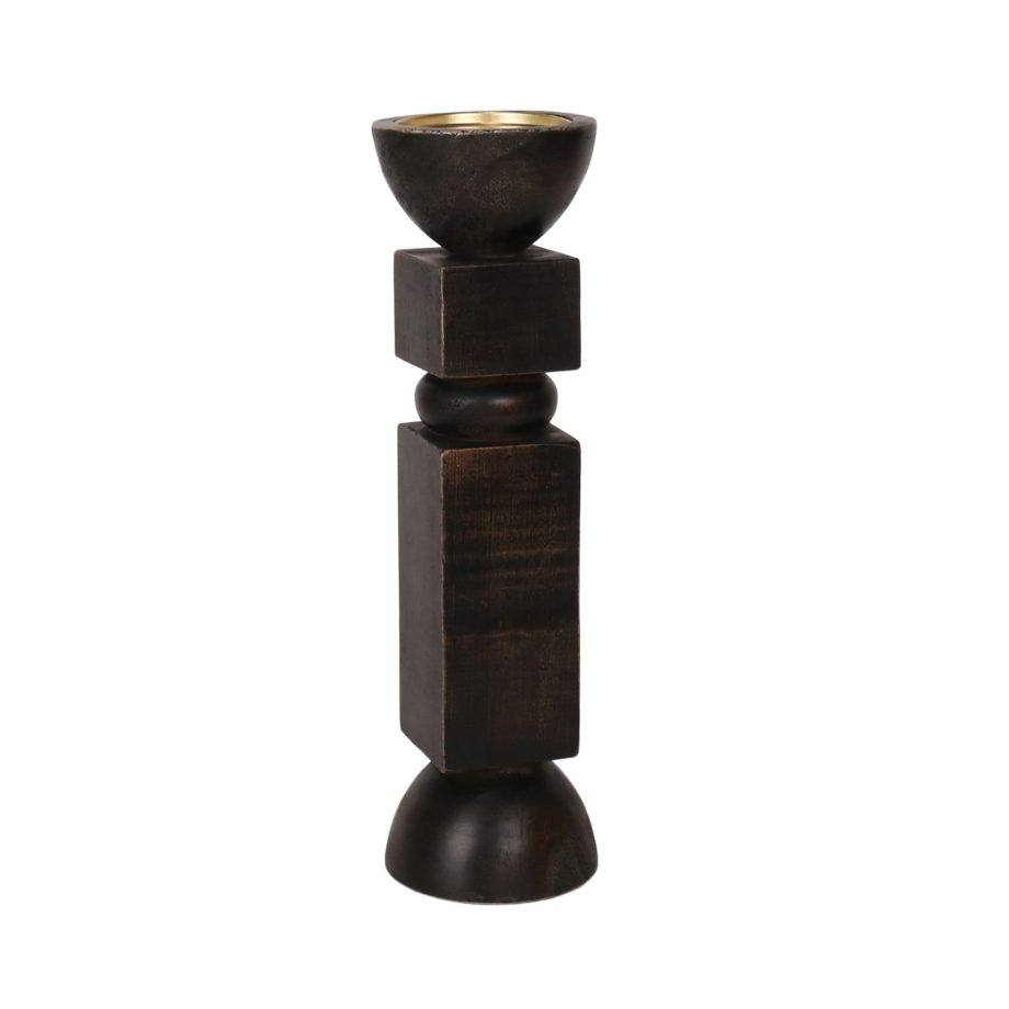 PILLAR CANDLE HOLDER WOOD 4"X13.5" BLACK FINISH