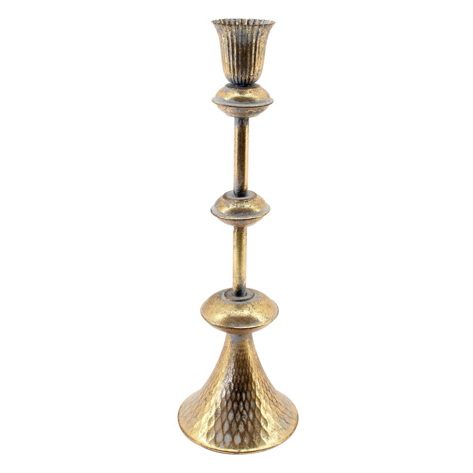 TAPER CANDLE HOLDER METAL 4"X12" ANTIQUE BRONZE