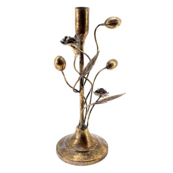 TAPER CANDLE HOLDER METAL 6"X11" ANTIQUE BRONZE FLORAL