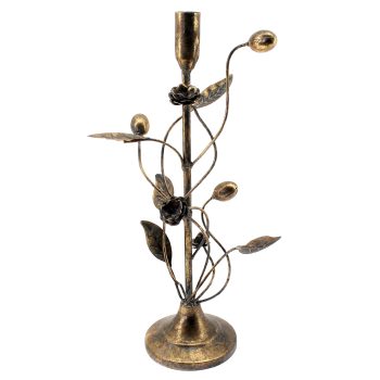 TAPER CANDLE HOLDER METAL 7.5"X14.5" ANTIQUE BRONZE FLORAL