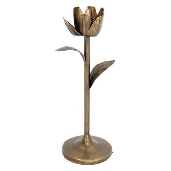 TAPER CANDLE HOLDER METAL 3.5"X10.6" ANTIQUE BRONZE FLORAL