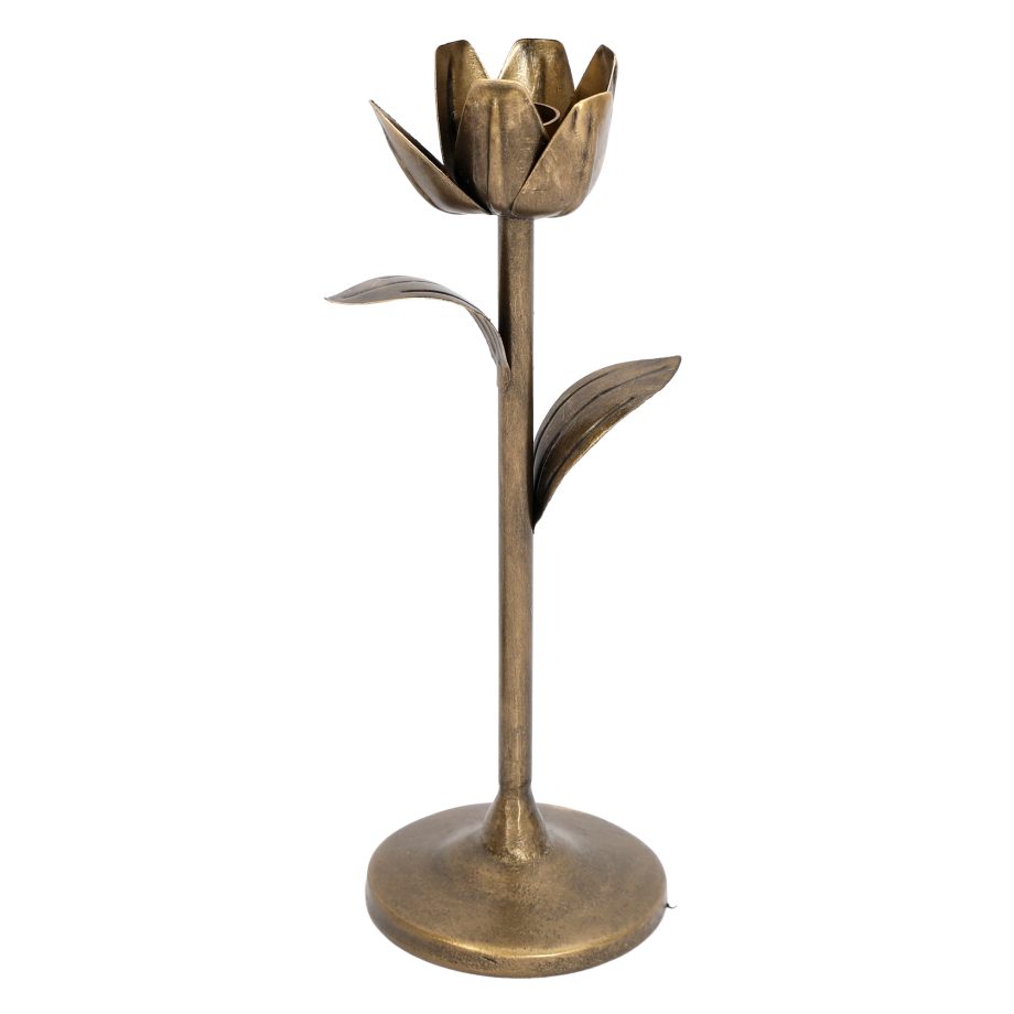 TAPER CANDLE HOLDER METAL 3.5"X10.6" ANTIQUE BRONZE FLORAL