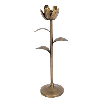 TAPER CANDLE HOLDER METAL 3.5"X13" ANTIQUE BRONZE FLORAL