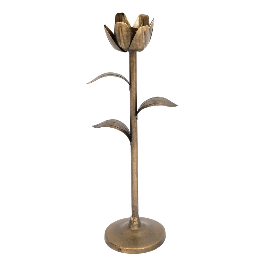 TAPER CANDLE HOLDER METAL 3.5"X13" ANTIQUE BRONZE FLORAL