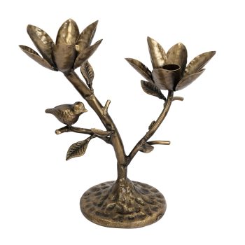 TAPER CANDLE HOLDER X 2 9.4"X9.7" ANTIQUE BRONZE FLORAL