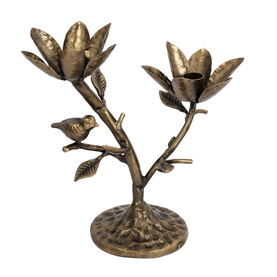 TAPER CANDLE HOLDER X 2 9.4"X9.7" ANTIQUE BRONZE FLORAL