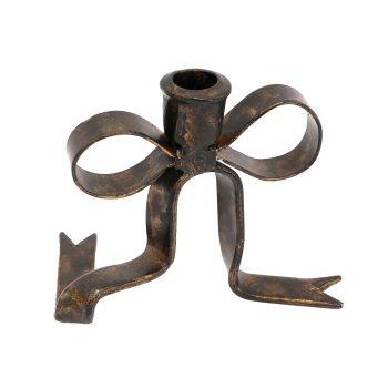 TAPER CANDLE HOLDER METAL BOW 5.9"X6.3" ANTIQUE BRONZE