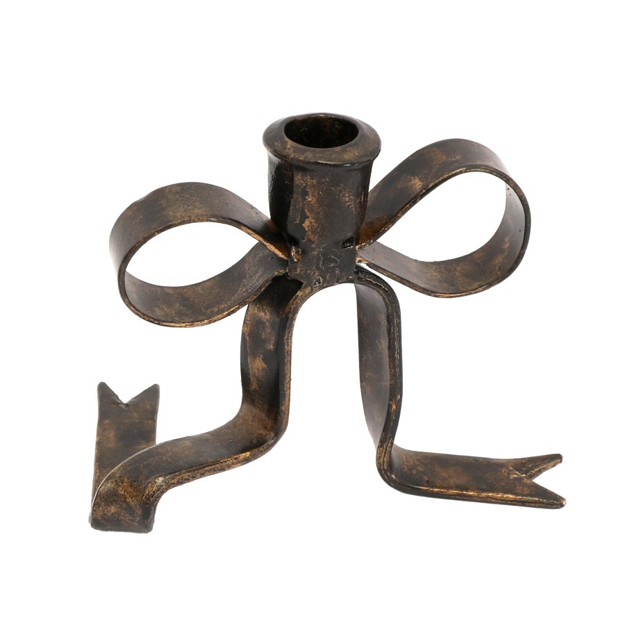 TAPER CANDLE HOLDER METAL BOW 5.9"X6.3" ANTIQUE BRONZE